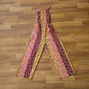 Girls Size 6 Vintage Farmhouse Cottagecore Striped Floral Jumpsuit